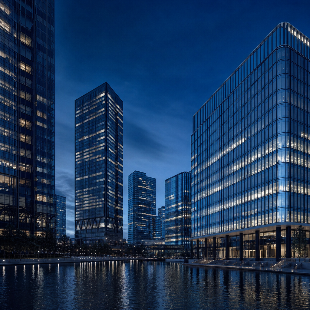 Modern city financial district at blue hour
