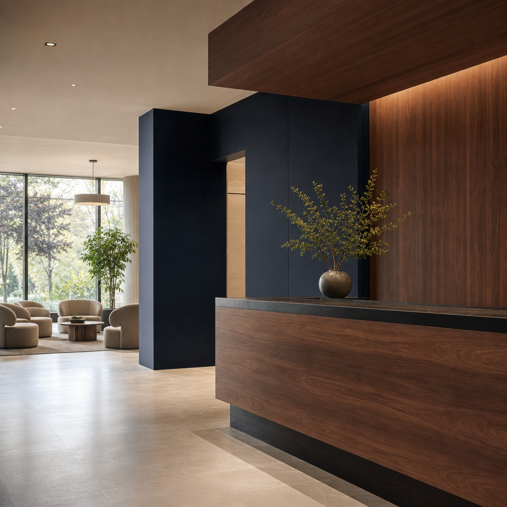 Modern office reception lobby